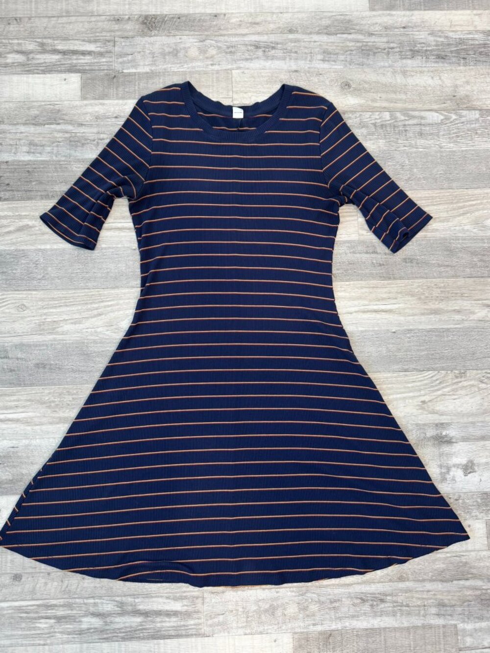 Old Navy blue orange stripe ribbed midi dress 3/4 sleeve stretch size large O25